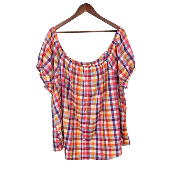 Lane Bryant Colorful Plaid Button Front Blouse Top Size 26/28 - Picture 1 of 6